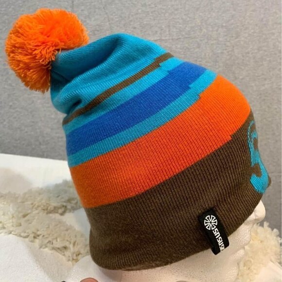𝅺UNISEX toque. Bright orange, blue and brown. pom pom. new!! - Picture 4 of 4